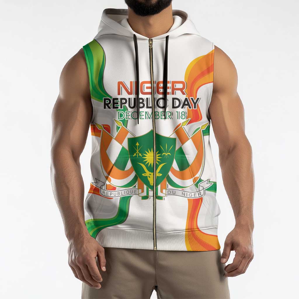 Personalized Niger Republic Day Sleeveless Zip Hoodie Coat Of Arms With Flag - Wonder Print Shop