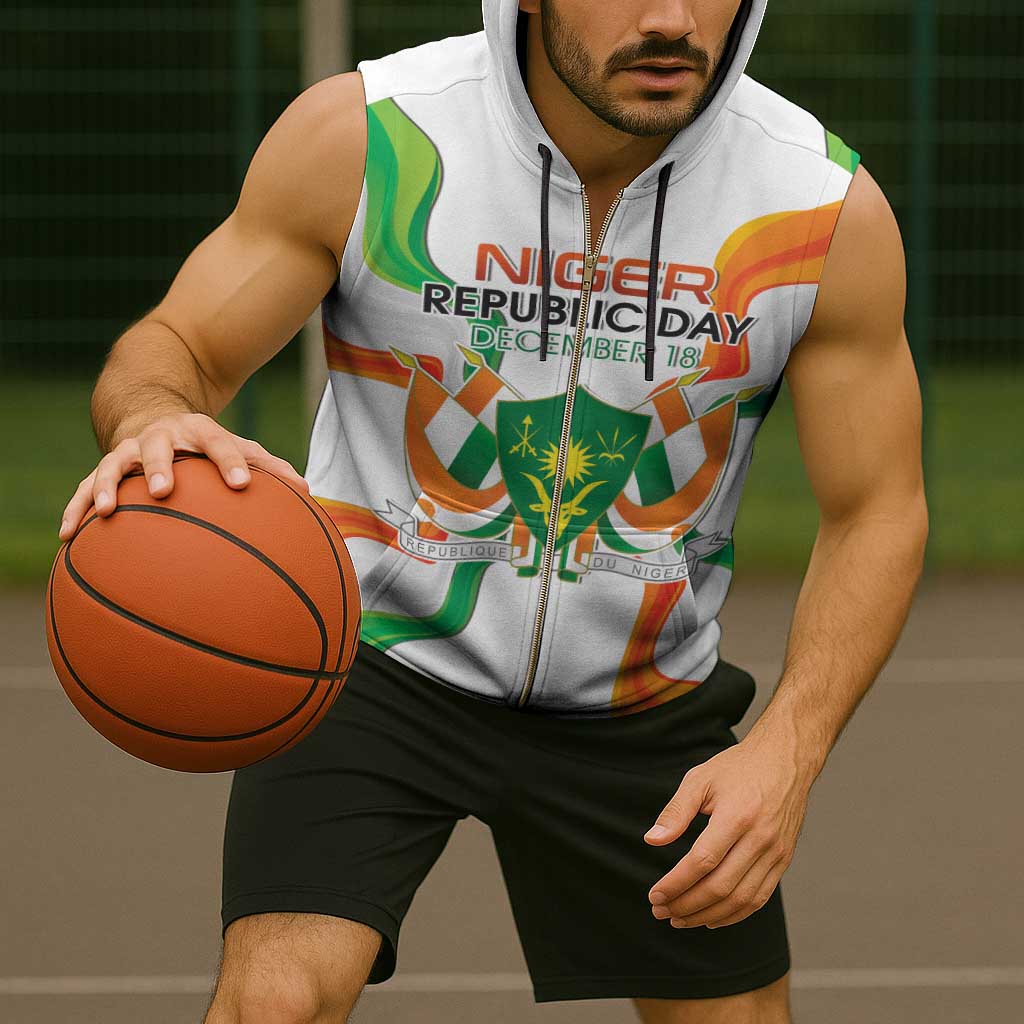 Personalized Niger Republic Day Sleeveless Zip Hoodie Coat Of Arms With Flag - Wonder Print Shop