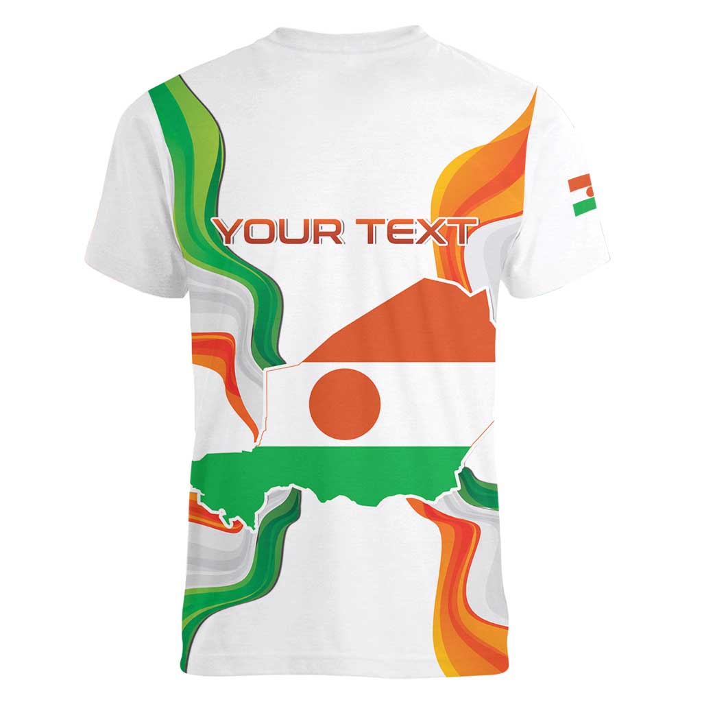 Personalized Niger Republic Day Women V-Neck T-Shirt Coat Of Arms With Flag - Wonder Print Shop