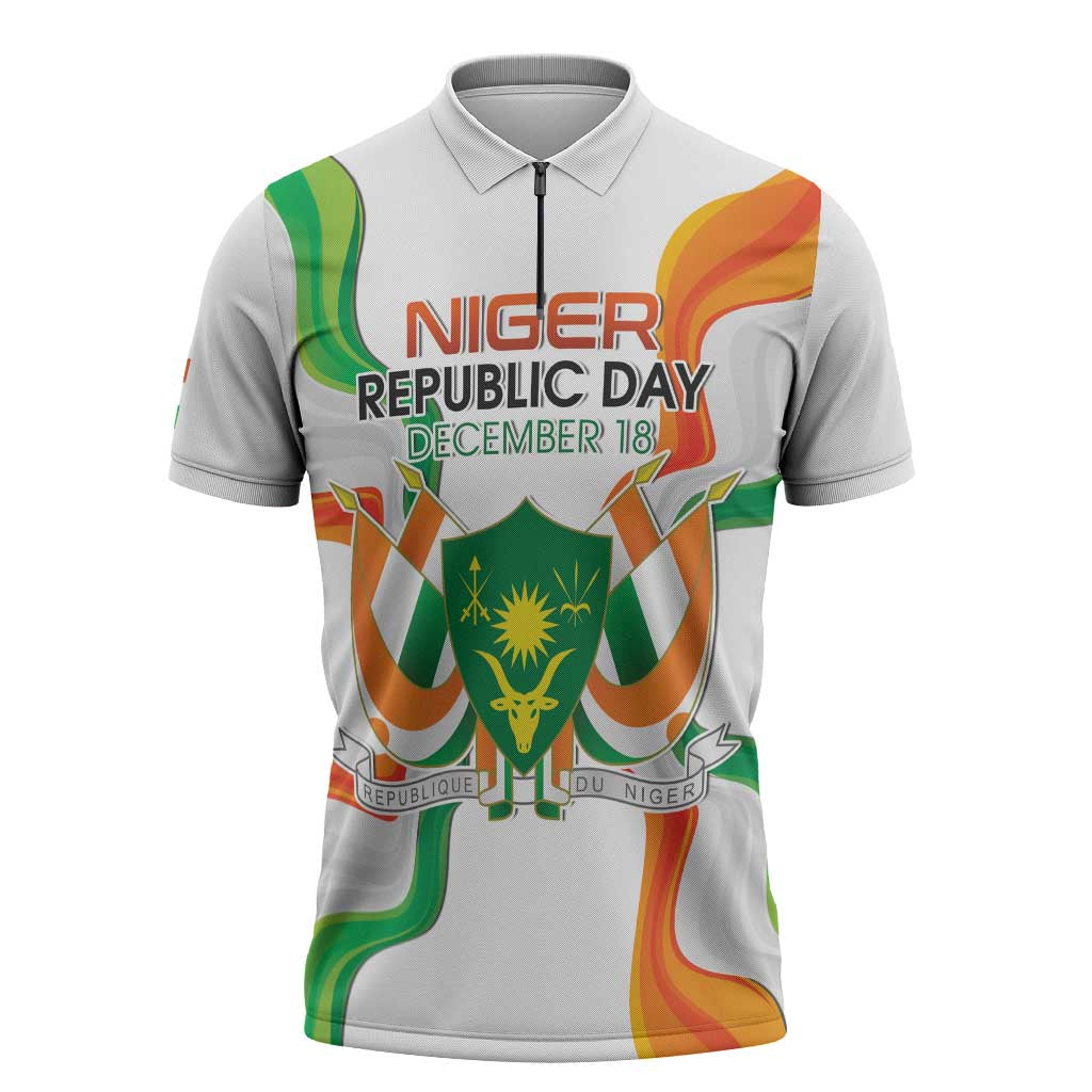 Personalized Niger Republic Day Zipper Polo Shirt Coat Of Arms With Flag - Wonder Print Shop
