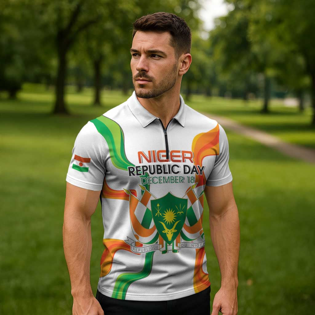Personalized Niger Republic Day Zipper Polo Shirt Coat Of Arms With Flag - Wonder Print Shop