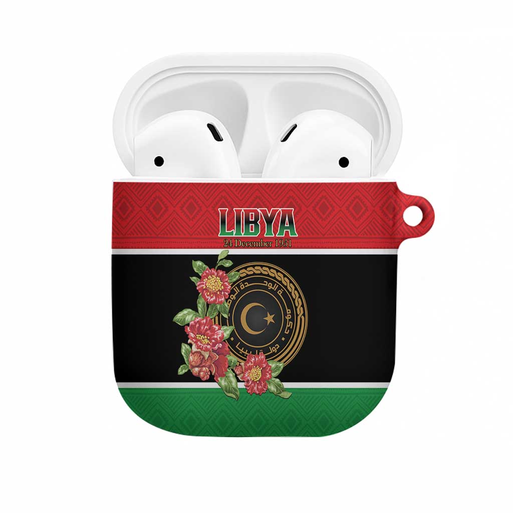Libya Independence Day AirPods Case Pomegranate Blossom With Libyan Seal - Wonder Print Shop
