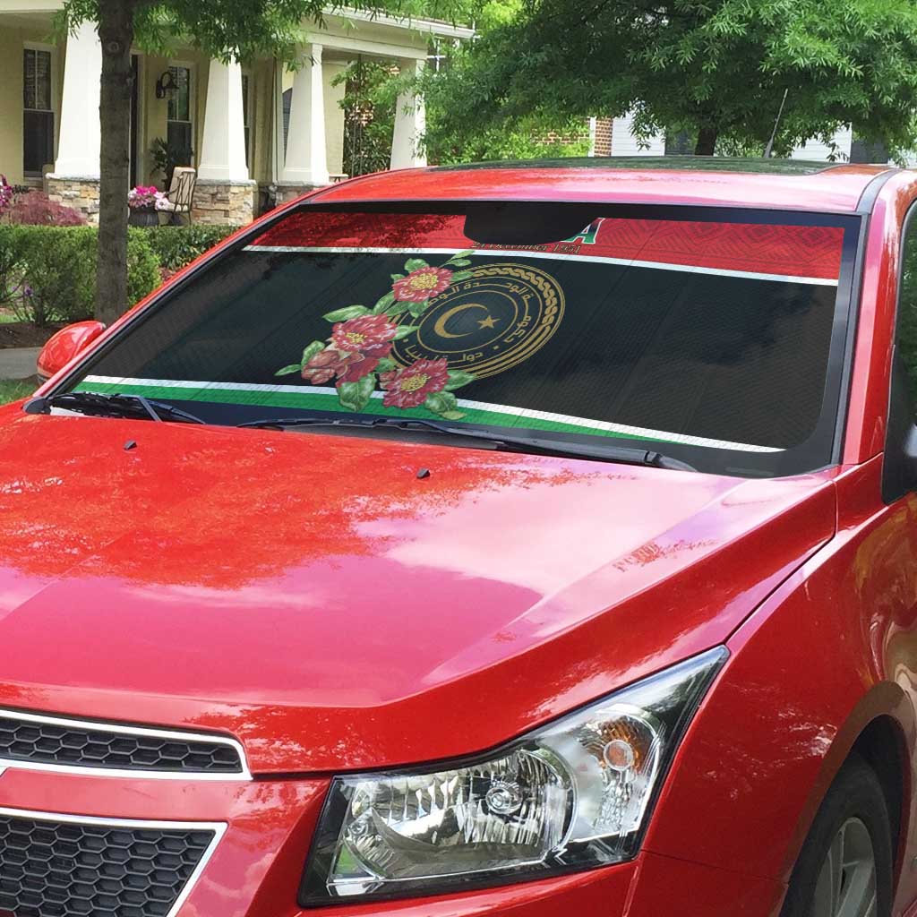 Libya Independence Day Auto Sun Shade Pomegranate Blossom With Libyan Seal - Wonder Print Shop