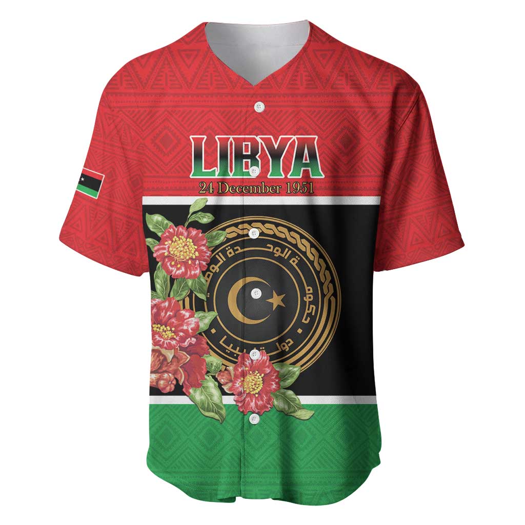 Personalized Libya Independence Day Baseball Jersey Pomegranate Blossom With Libyan Seal - Wonder Print Shop