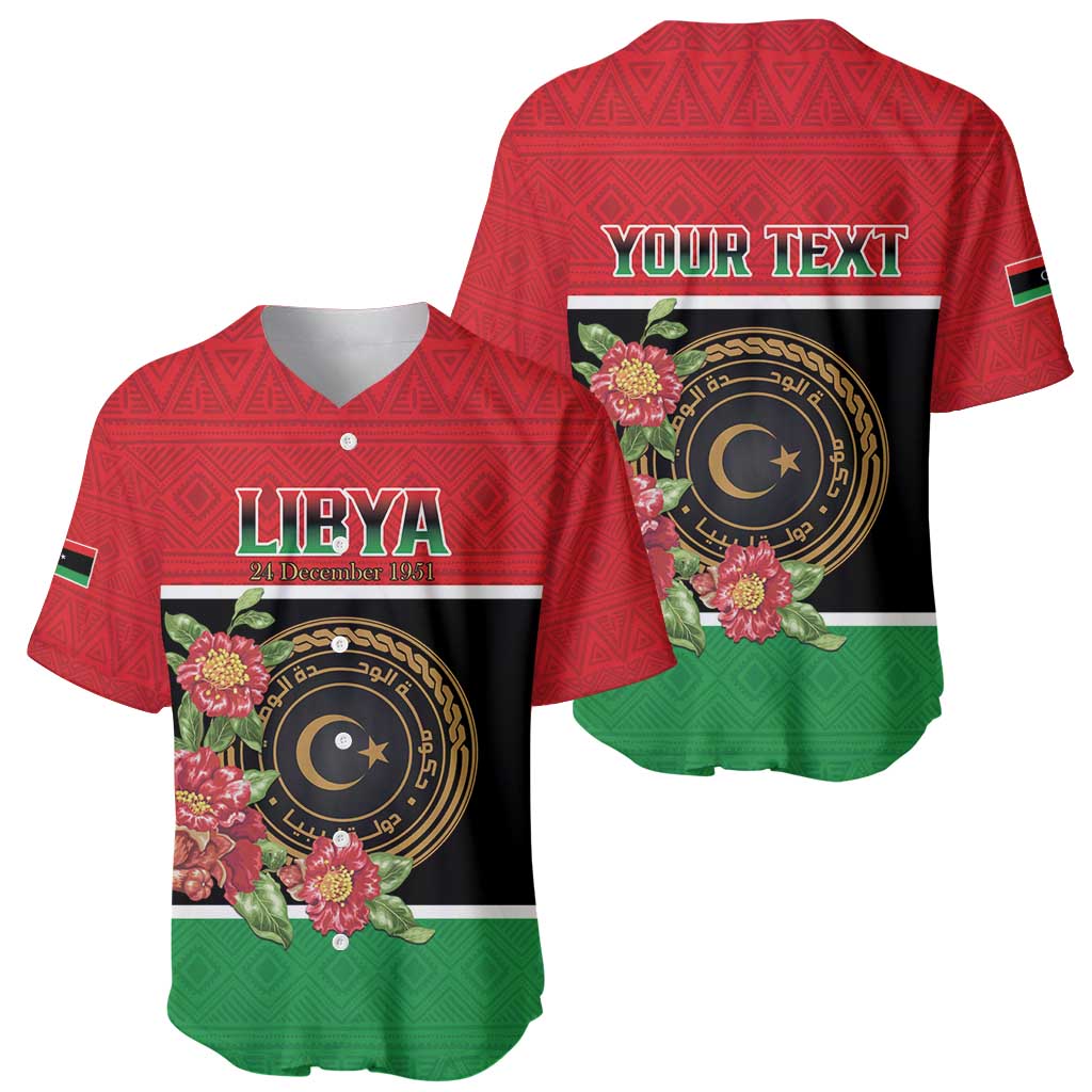 Personalized Libya Independence Day Baseball Jersey Pomegranate Blossom With Libyan Seal - Wonder Print Shop