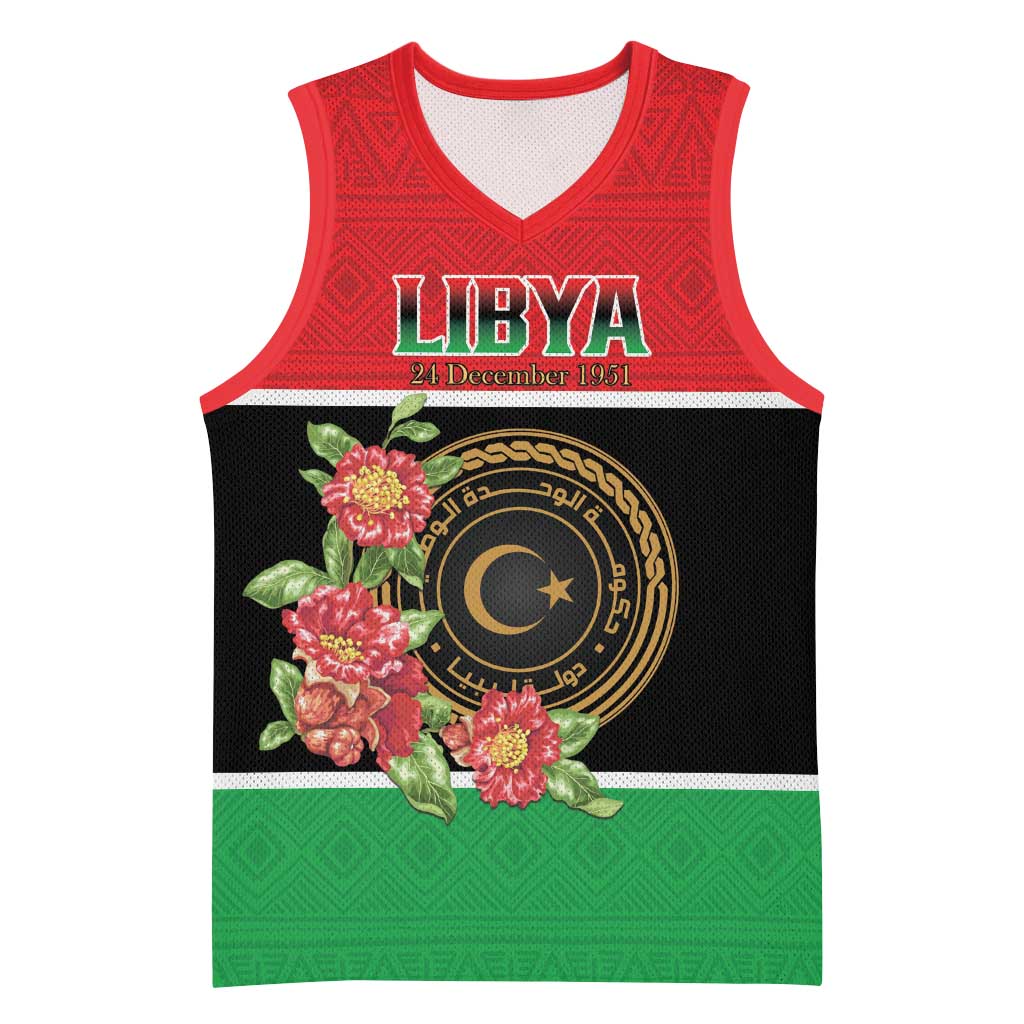 Personalized Libya Independence Day Basketball Jersey Pomegranate Blossom With Libyan Seal - Wonder Print Shop