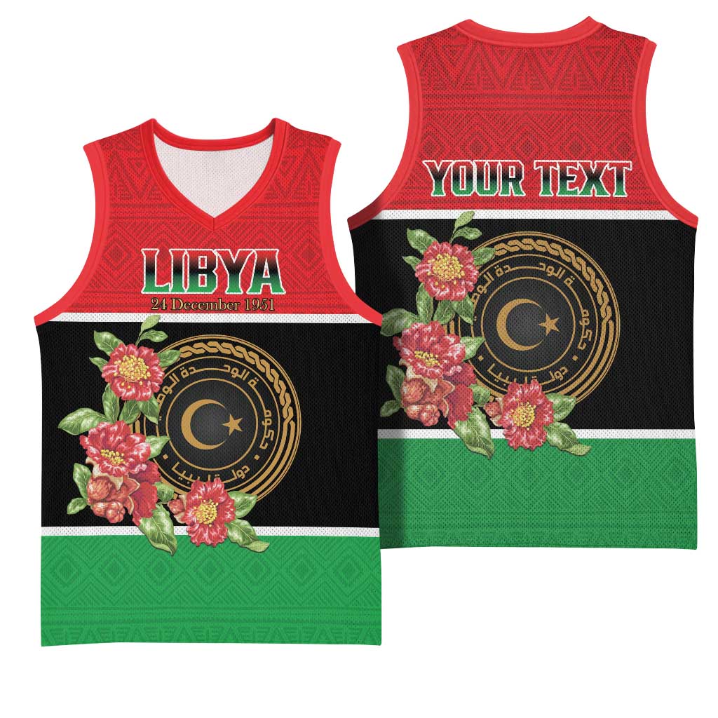 Personalized Libya Independence Day Basketball Jersey Pomegranate Blossom With Libyan Seal - Wonder Print Shop