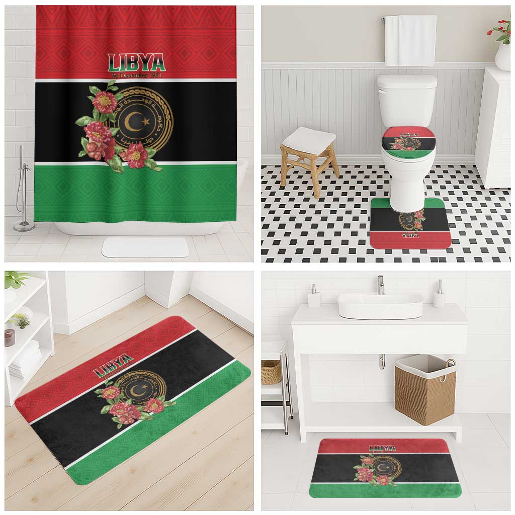 Libya Independence Day Bathroom Set Pomegranate Blossom With Libyan Seal - Wonder Print Shop