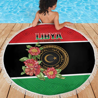 Libya Independence Day Beach Blanket Pomegranate Blossom With Libyan Seal - Wonder Print Shop