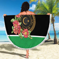 Libya Independence Day Beach Blanket Pomegranate Blossom With Libyan Seal - Wonder Print Shop