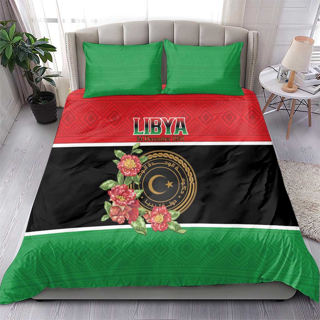 Libya Independence Day Bedding Set Pomegranate Blossom With Libyan Seal - Wonder Print Shop