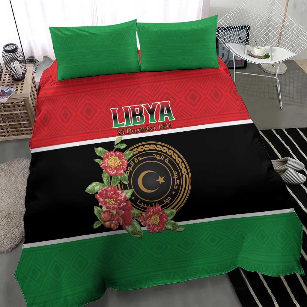 Libya Independence Day Bedding Set Pomegranate Blossom With Libyan Seal - Wonder Print Shop