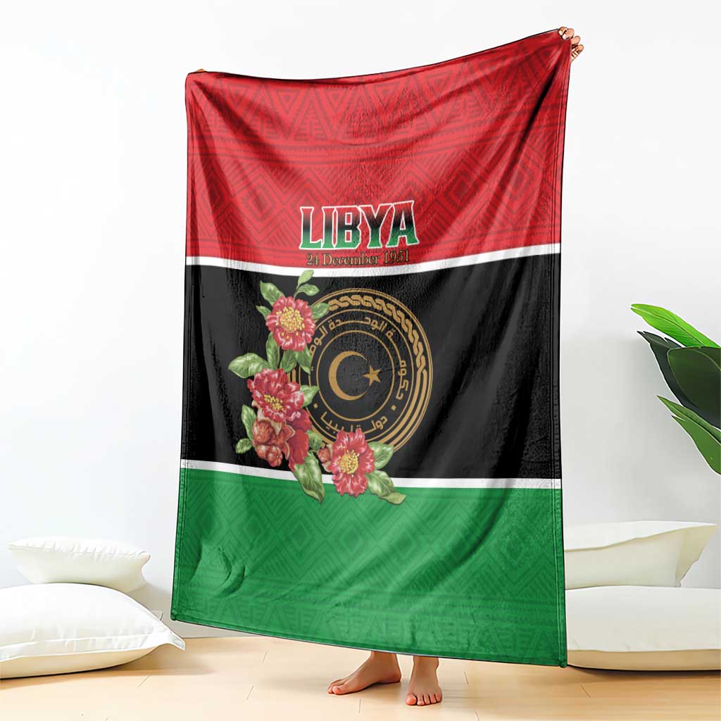 Libya Independence Day Blanket Pomegranate Blossom With Libyan Seal - Wonder Print Shop