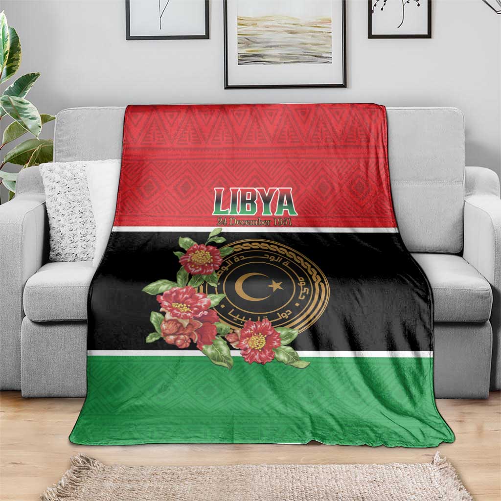 Libya Independence Day Blanket Pomegranate Blossom With Libyan Seal - Wonder Print Shop
