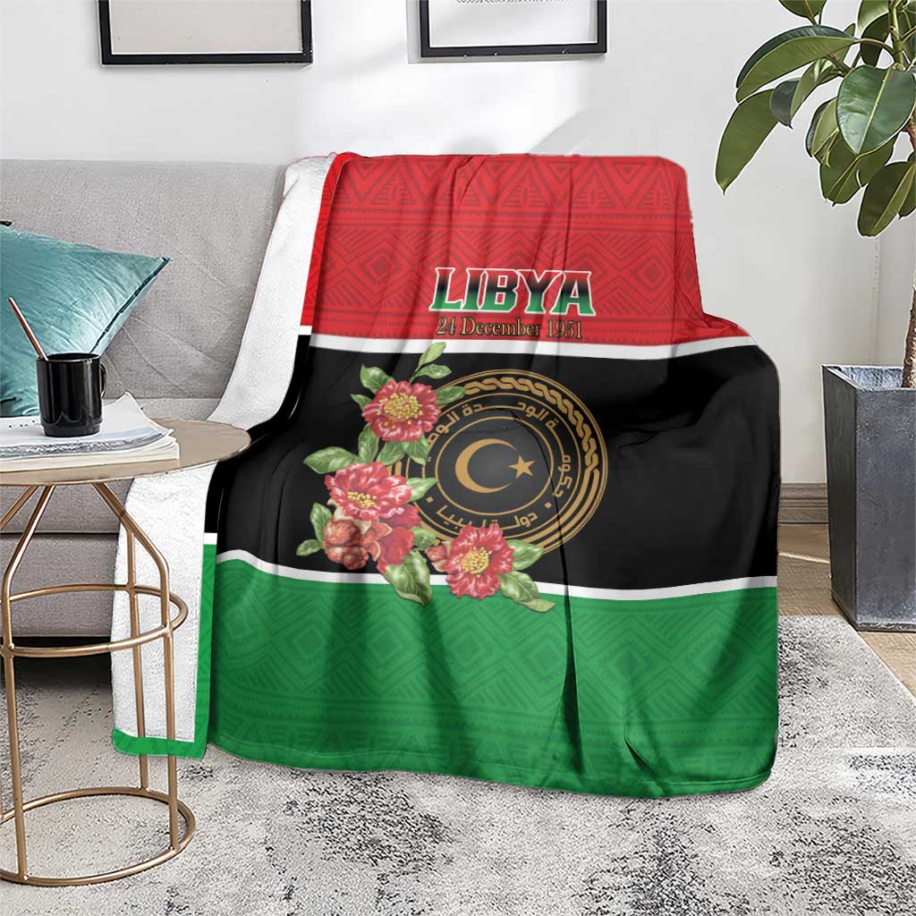 Libya Independence Day Blanket Pomegranate Blossom With Libyan Seal - Wonder Print Shop