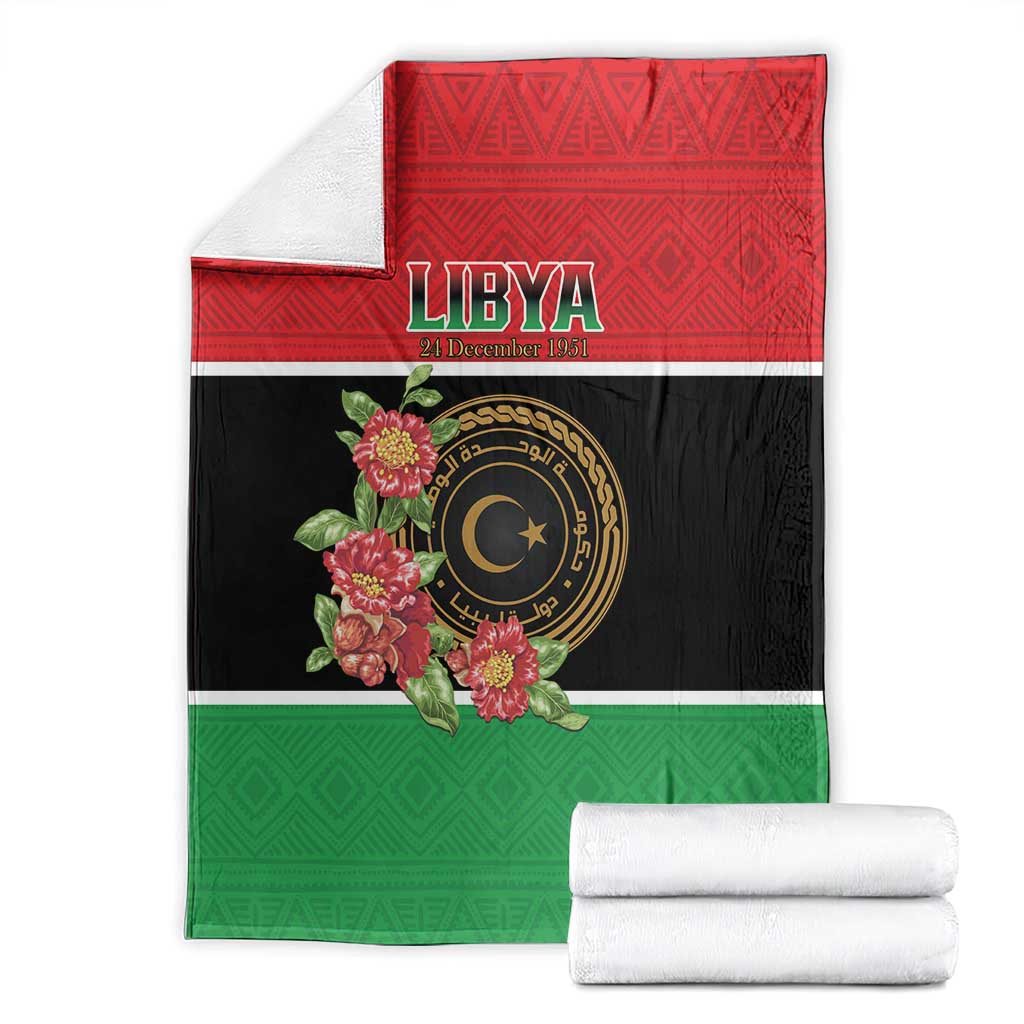 Libya Independence Day Blanket Pomegranate Blossom With Libyan Seal - Wonder Print Shop