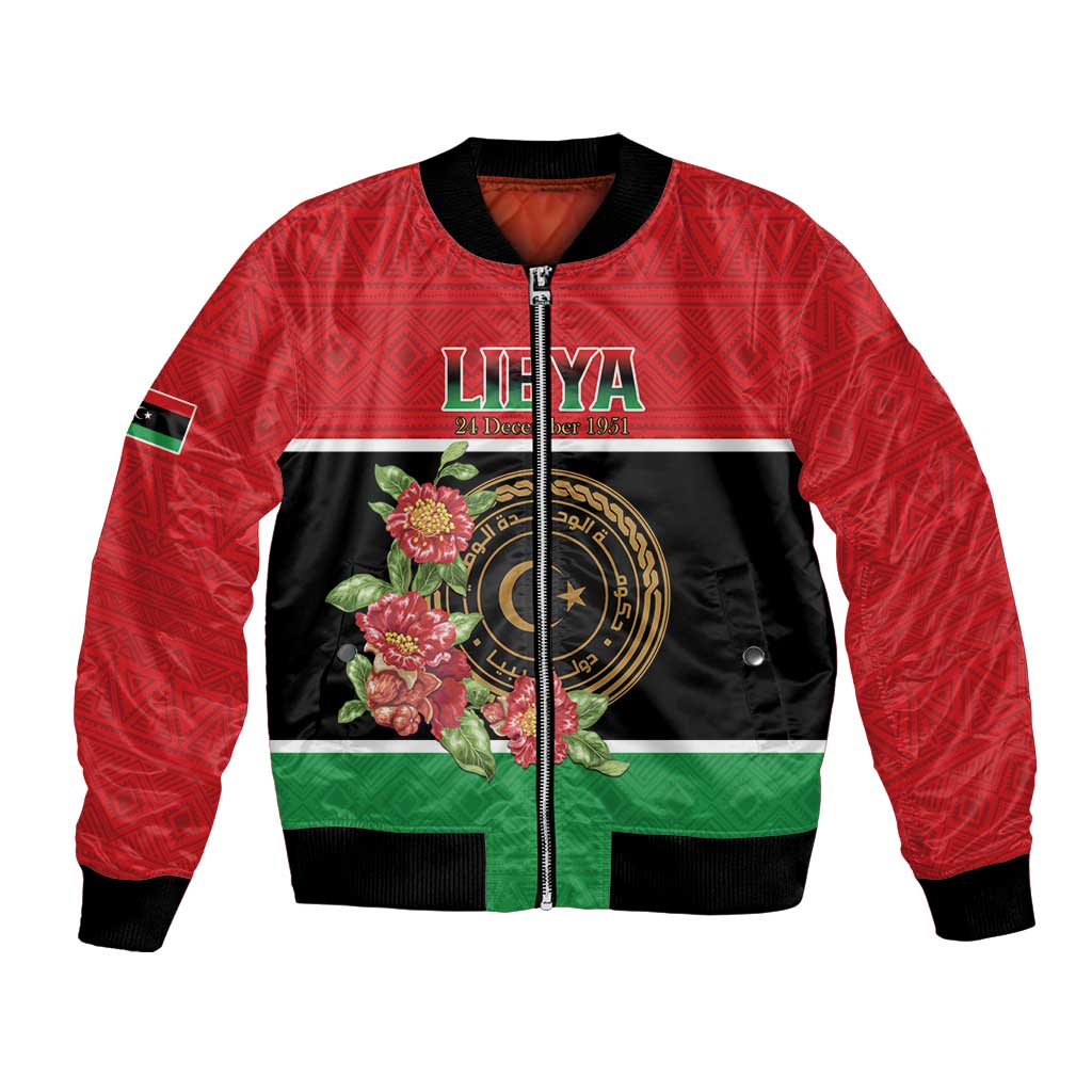 Personalized Libya Independence Day Bomber Jacket Pomegranate Blossom With Libyan Seal - Wonder Print Shop