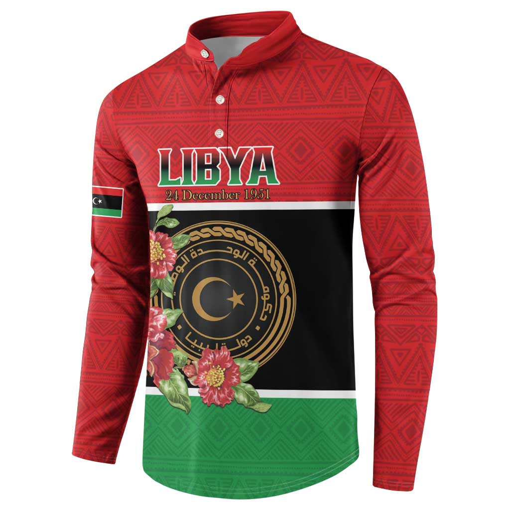 Personalized Libya Independence Day Button Sweatshirt Pomegranate Blossom With Libyan Seal - Wonder Print Shop