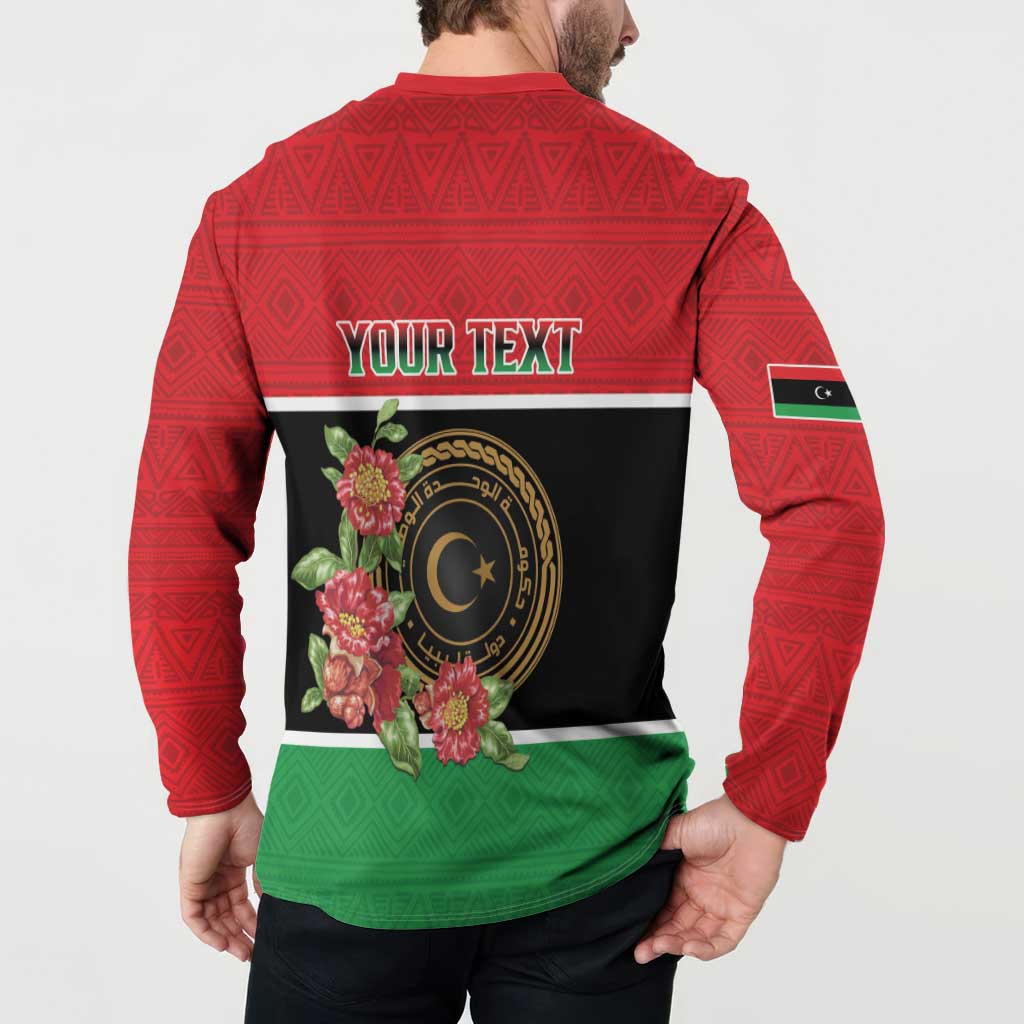 Personalized Libya Independence Day Button Sweatshirt Pomegranate Blossom With Libyan Seal - Wonder Print Shop