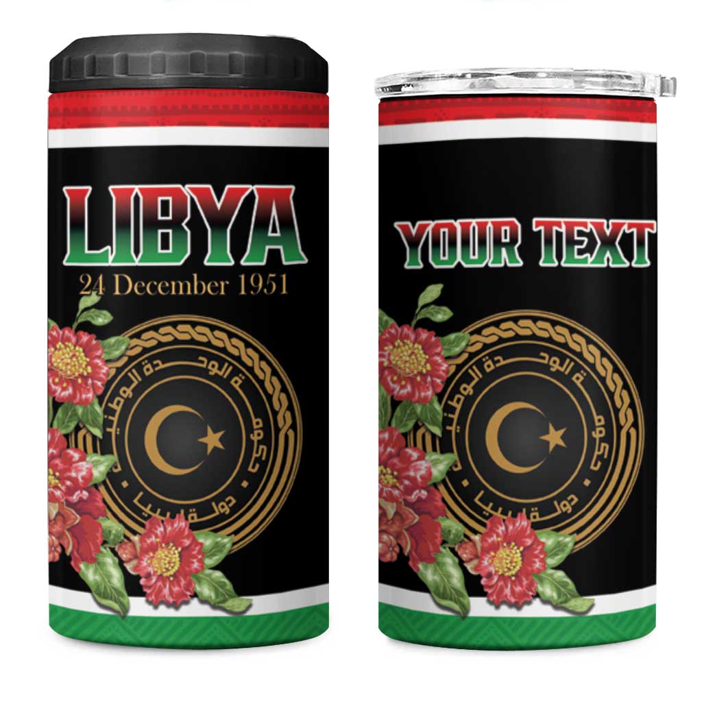 Personalized Libya Independence Day 4 in 1 Can Cooler Tumbler Pomegranate Blossom With Libyan Seal - Wonder Print Shop