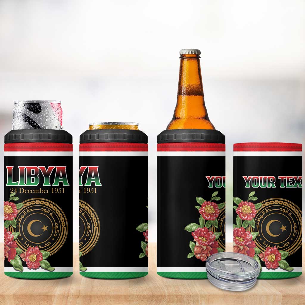 Personalized Libya Independence Day 4 in 1 Can Cooler Tumbler Pomegranate Blossom With Libyan Seal - Wonder Print Shop