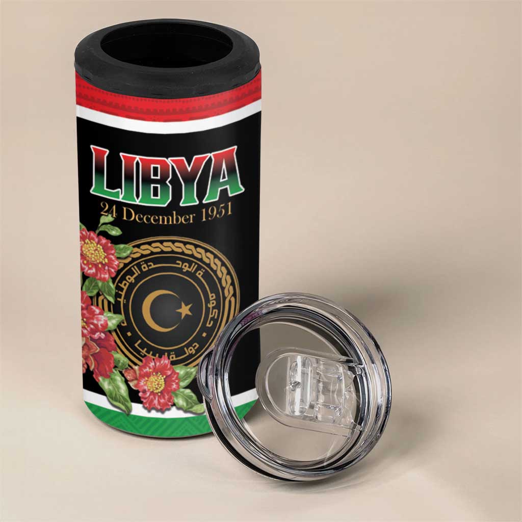 Personalized Libya Independence Day 4 in 1 Can Cooler Tumbler Pomegranate Blossom With Libyan Seal - Wonder Print Shop