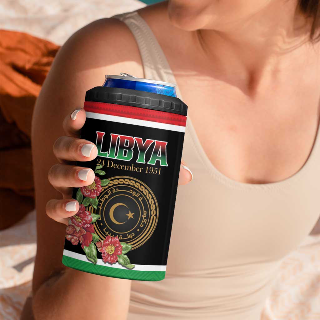 Personalized Libya Independence Day 4 in 1 Can Cooler Tumbler Pomegranate Blossom With Libyan Seal - Wonder Print Shop