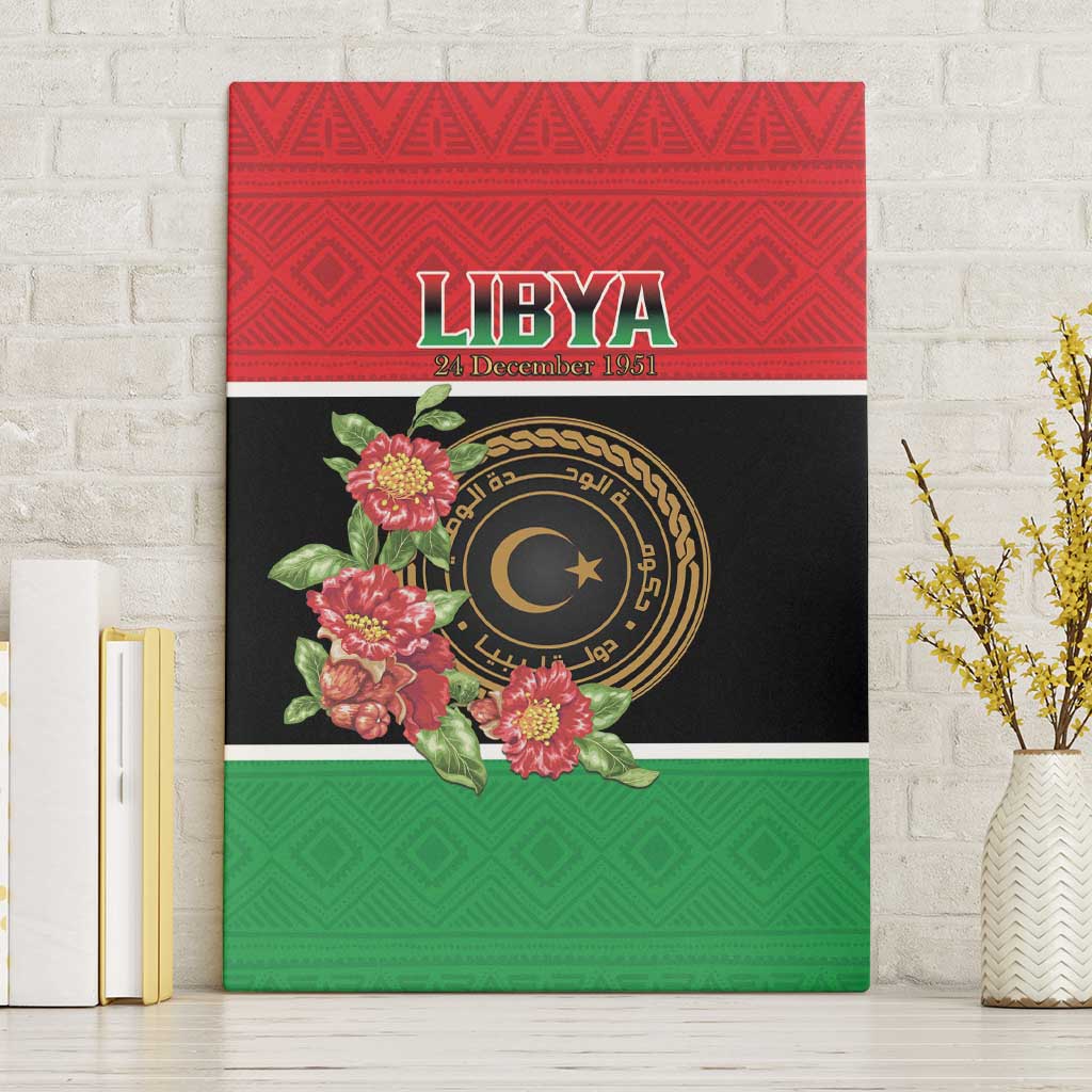 Libya Independence Day Canvas Wall Art Pomegranate Blossom With Libyan Seal - Wonder Print Shop