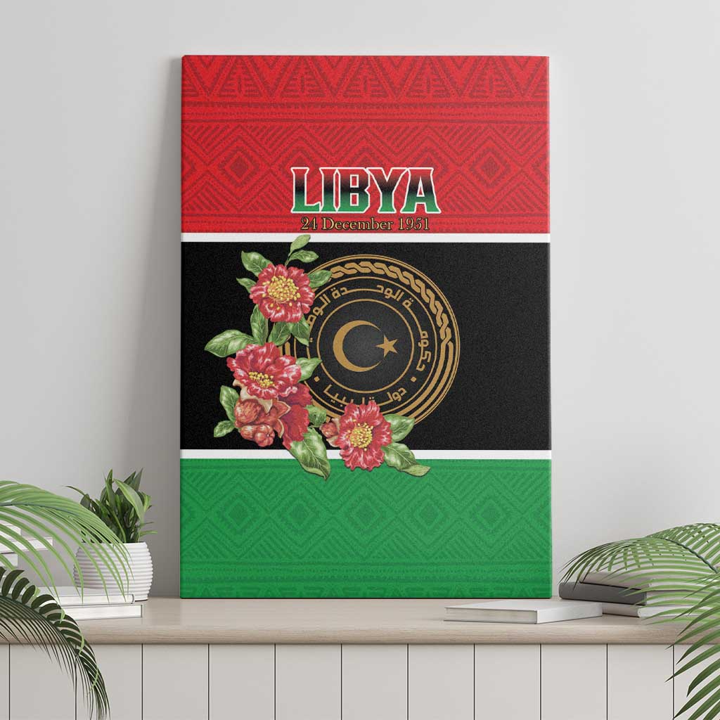 Libya Independence Day Canvas Wall Art Pomegranate Blossom With Libyan Seal - Wonder Print Shop