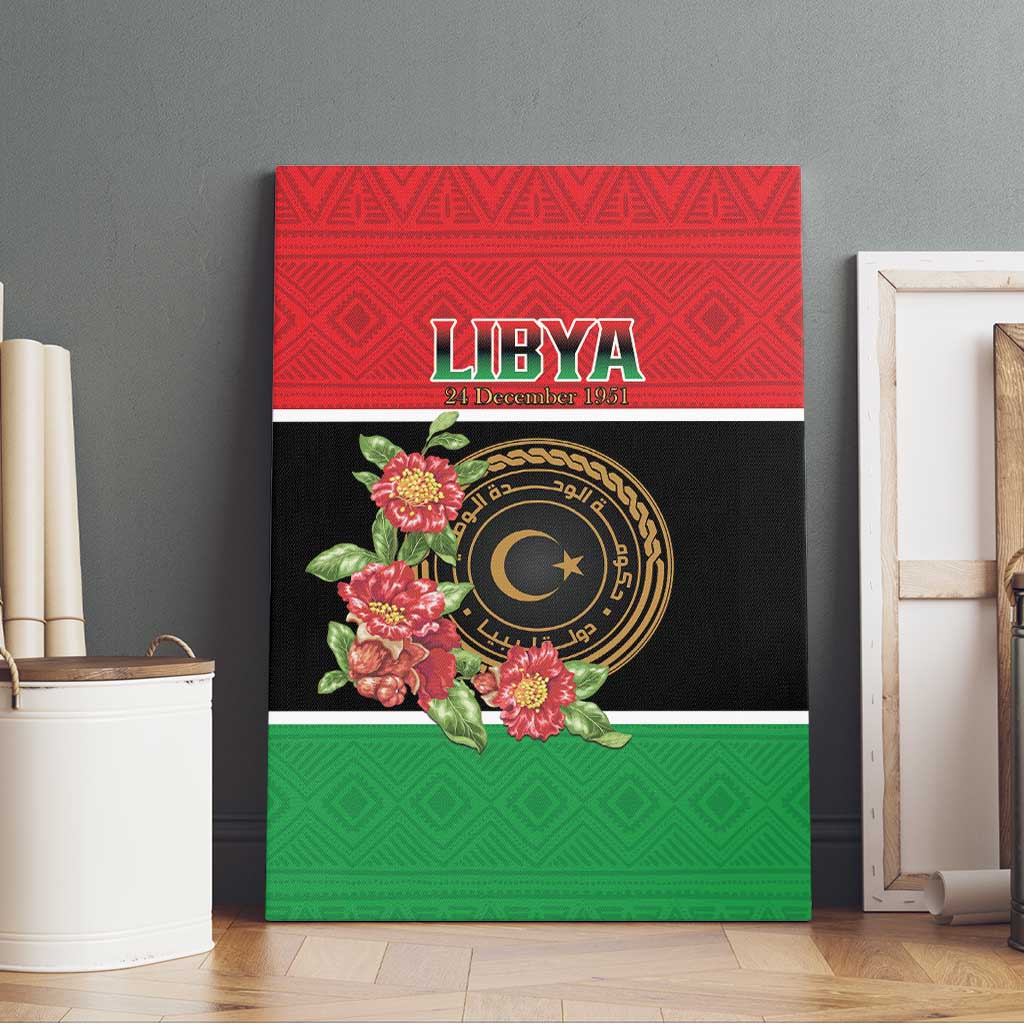 Libya Independence Day Canvas Wall Art Pomegranate Blossom With Libyan Seal - Wonder Print Shop