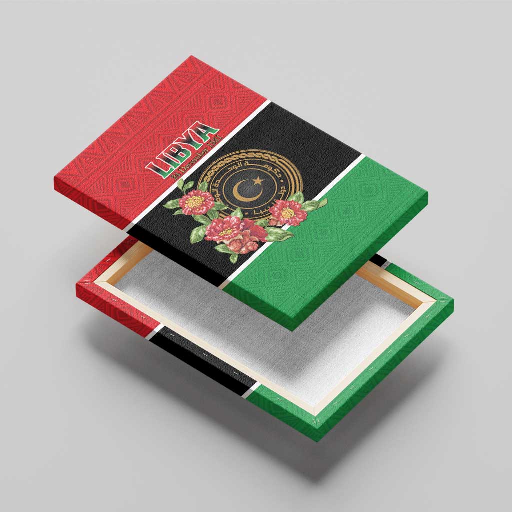 Libya Independence Day Canvas Wall Art Pomegranate Blossom With Libyan Seal - Wonder Print Shop