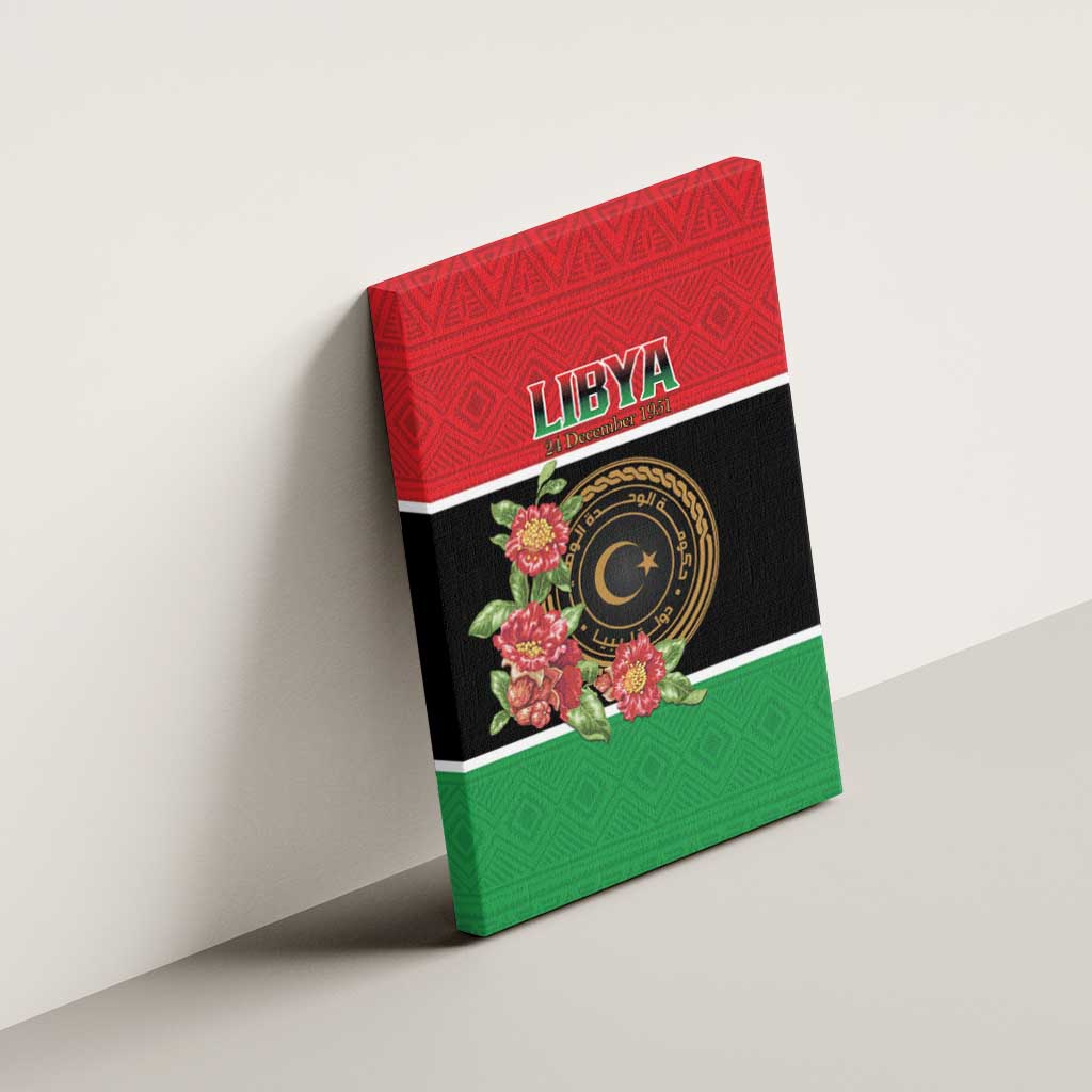 Libya Independence Day Canvas Wall Art Pomegranate Blossom With Libyan Seal - Wonder Print Shop