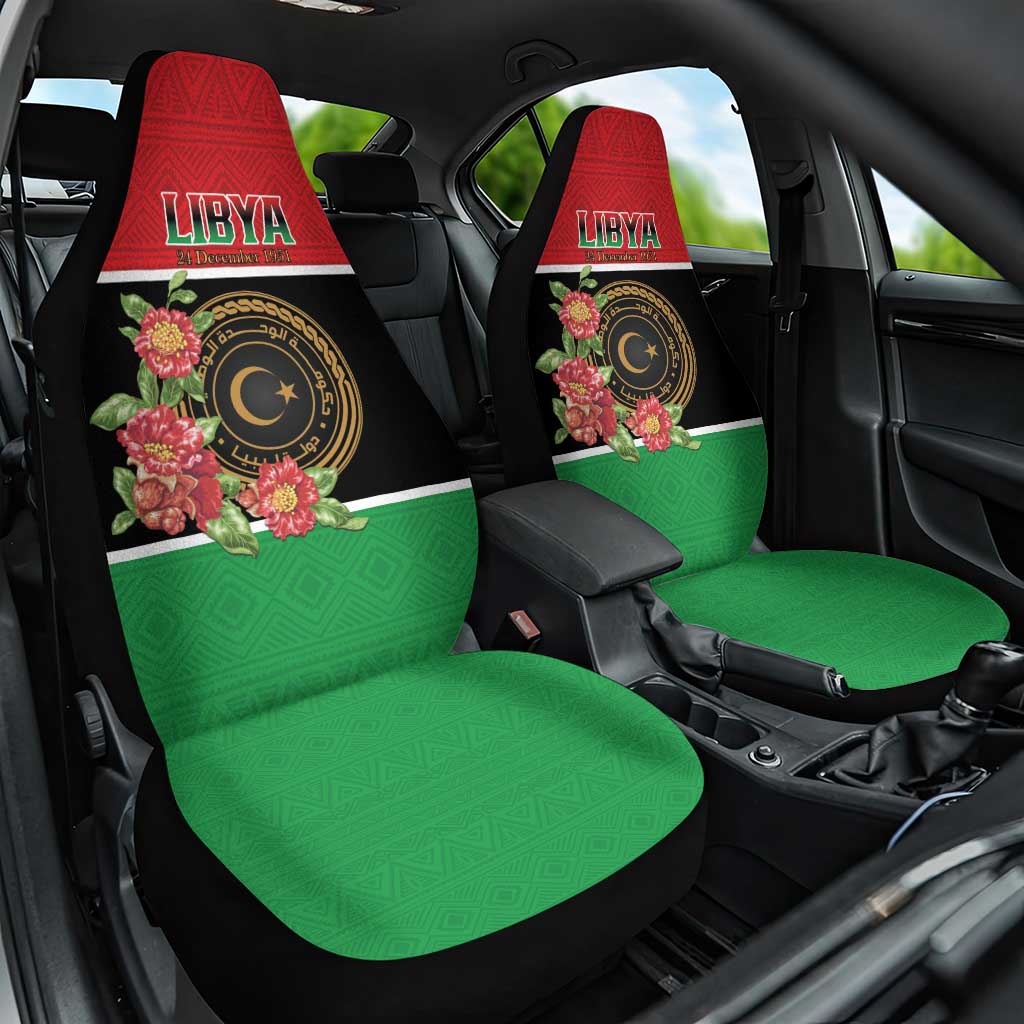 Libya Independence Day Car Seat Cover Pomegranate Blossom With Libyan Seal - Wonder Print Shop
