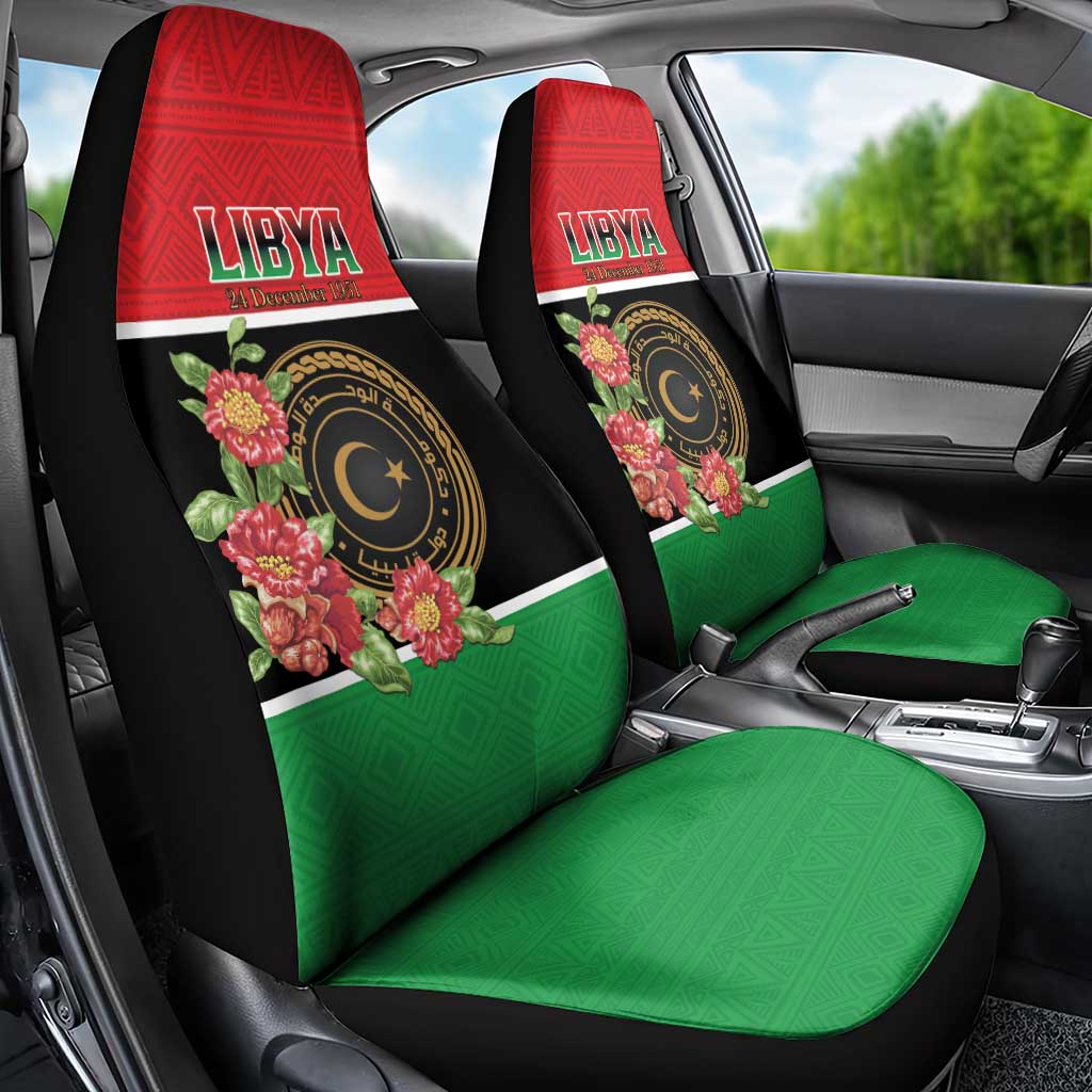 Libya Independence Day Car Seat Cover Pomegranate Blossom With Libyan Seal - Wonder Print Shop