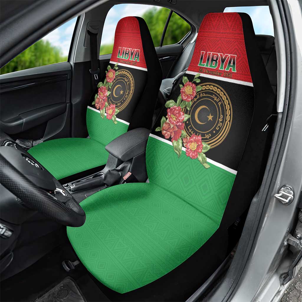 Libya Independence Day Car Seat Cover Pomegranate Blossom With Libyan Seal - Wonder Print Shop