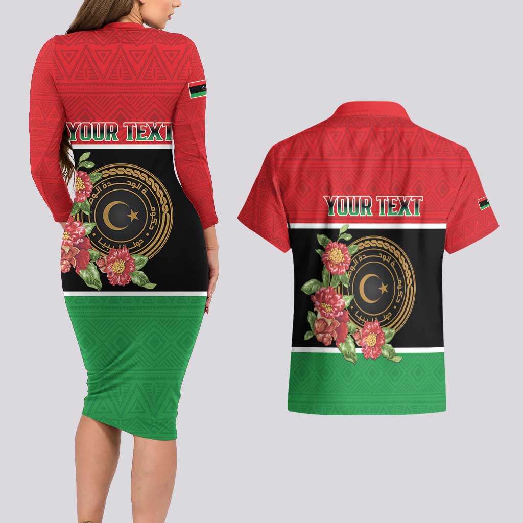 Personalized Libya Independence Day Couples Matching Long Sleeve Bodycon Dress and Hawaiian Shirt Pomegranate Blossom With Libyan Seal - Wonder Print Shop
