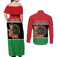 Personalized Libya Independence Day Couples Matching Off Shoulder Maxi Dress and Long Sleeve Button Shirt Pomegranate Blossom With Libyan Seal - Wonder Print Shop