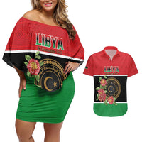 Personalized Libya Independence Day Couples Matching Off Shoulder Short Dress and Hawaiian Shirt Pomegranate Blossom With Libyan Seal - Wonder Print Shop