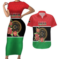 Personalized Libya Independence Day Couples Matching Short Sleeve Bodycon Dress and Hawaiian Shirt Pomegranate Blossom With Libyan Seal - Wonder Print Shop