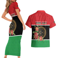 Personalized Libya Independence Day Couples Matching Short Sleeve Bodycon Dress and Hawaiian Shirt Pomegranate Blossom With Libyan Seal - Wonder Print Shop