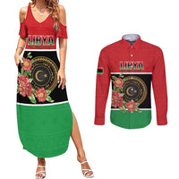 Personalized Libya Independence Day Couples Matching Summer Maxi Dress and Long Sleeve Button Shirt Pomegranate Blossom With Libyan Seal - Wonder Print Shop