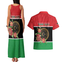 Personalized Libya Independence Day Couples Matching Tank Maxi Dress and Hawaiian Shirt Pomegranate Blossom With Libyan Seal - Wonder Print Shop