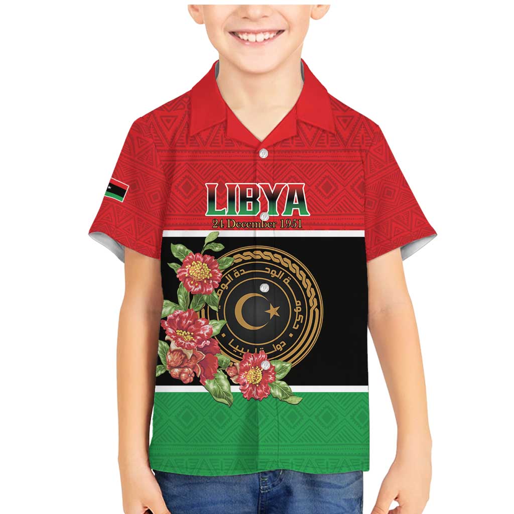 Personalized Libya Independence Day Family Matching Mermaid Dress and Hawaiian Shirt Pomegranate Blossom With Libyan Seal - Wonder Print Shop
