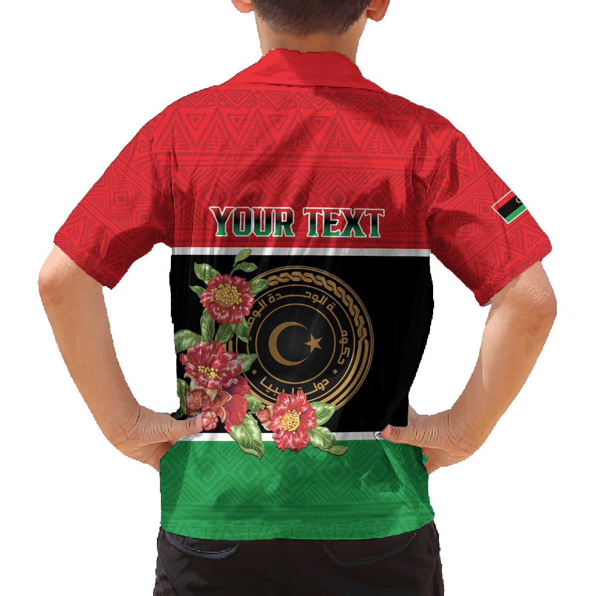 Personalized Libya Independence Day Family Matching Off The Shoulder Long Sleeve Dress and Hawaiian Shirt Pomegranate Blossom With Libyan Seal - Wonder Print Shop