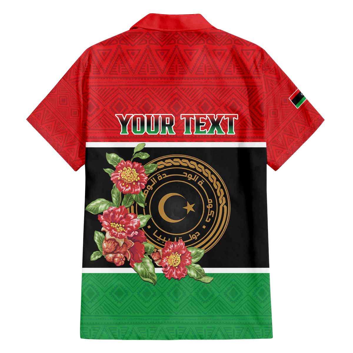 Personalized Libya Independence Day Family Matching Off The Shoulder Long Sleeve Dress and Hawaiian Shirt Pomegranate Blossom With Libyan Seal - Wonder Print Shop