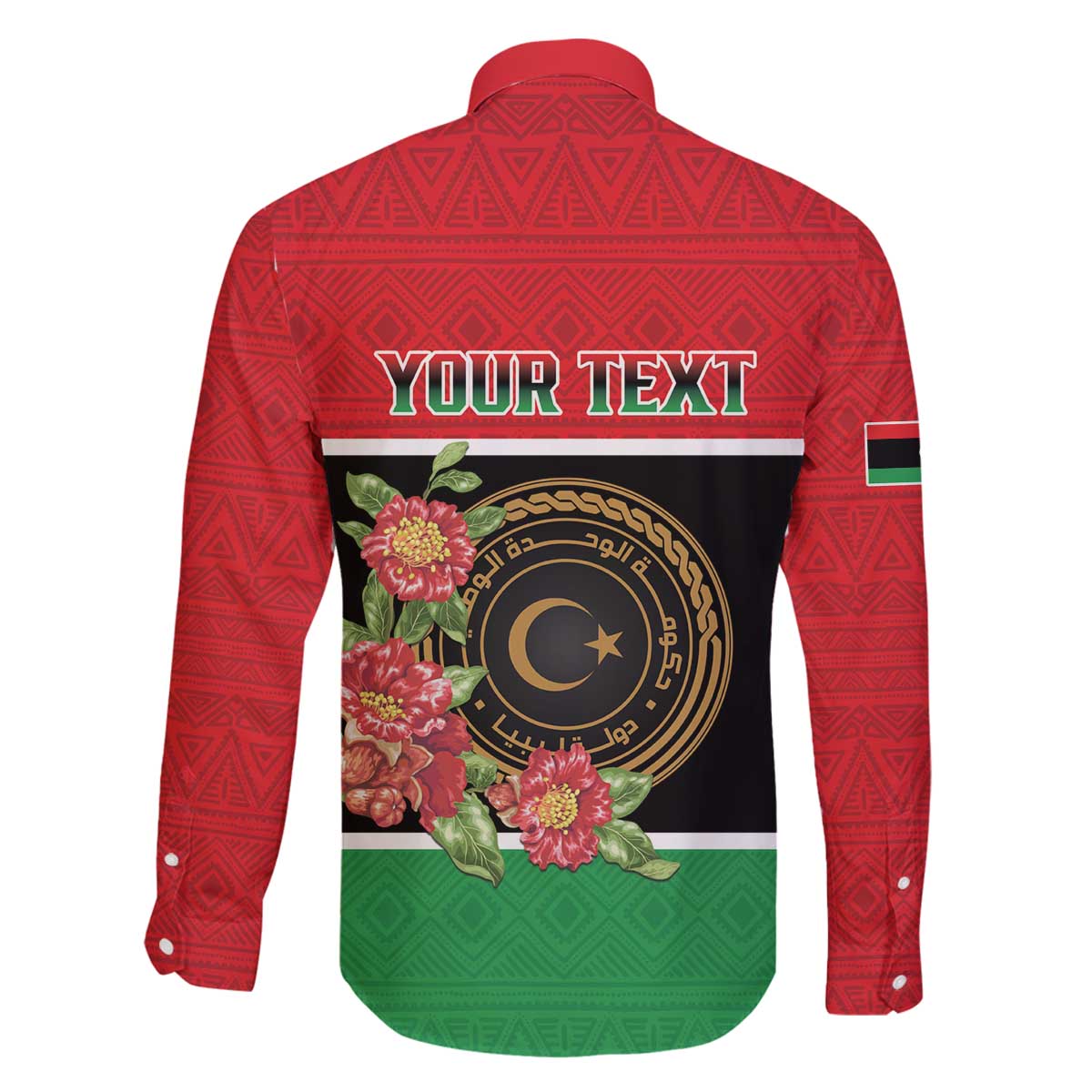 Personalized Libya Independence Day Family Matching Off The Shoulder Long Sleeve Dress and Hawaiian Shirt Pomegranate Blossom With Libyan Seal - Wonder Print Shop