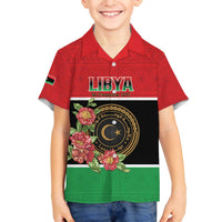 Personalized Libya Independence Day Family Matching Off The Shoulder Long Sleeve Dress and Hawaiian Shirt Pomegranate Blossom With Libyan Seal - Wonder Print Shop