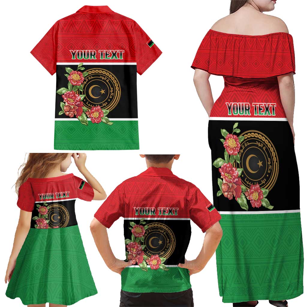 Personalized Libya Independence Day Family Matching Off Shoulder Maxi Dress and Hawaiian Shirt Pomegranate Blossom With Libyan Seal - Wonder Print Shop