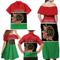 Personalized Libya Independence Day Family Matching Off Shoulder Maxi Dress and Hawaiian Shirt Pomegranate Blossom With Libyan Seal - Wonder Print Shop