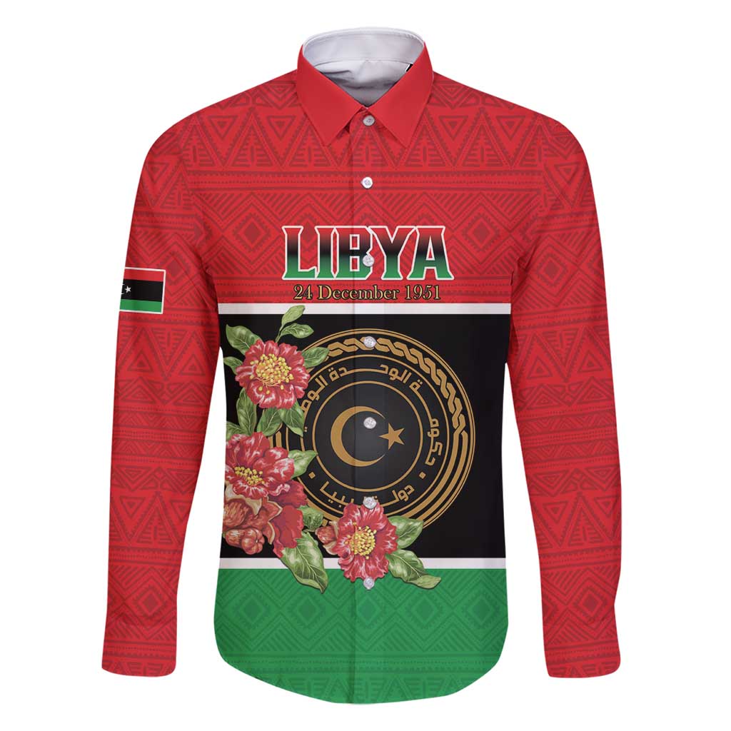 Personalized Libya Independence Day Family Matching Off Shoulder Maxi Dress and Hawaiian Shirt Pomegranate Blossom With Libyan Seal - Wonder Print Shop